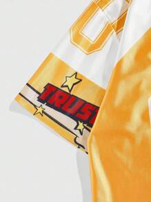 ROMWE MEN Adventure Time X ROMWE 男士休闲撞色字母卡通图案圆领短袖T恤短裤套装，夏季 - 彩色 - 查看 4