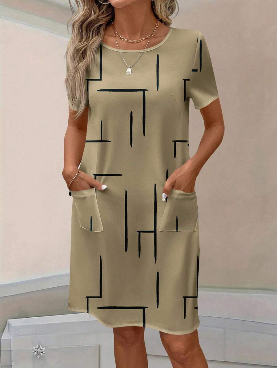 EMERY ROSE Váy ngắn kẻ sọc hình học tối giản giản dị dành cho nữ, mùa hè - Nhiều màu - Xem 1