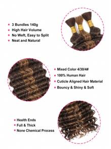 Boho Braids 3 Bundles High Volume Braiding Hair Bulk No Weft Deep Wave Crochet Human Hair Mixed Color 4/30/4# Virgin Hair Extension Enough Full Head Weight 4.93 Ounce Knotless Braids Hair Extensions For Women