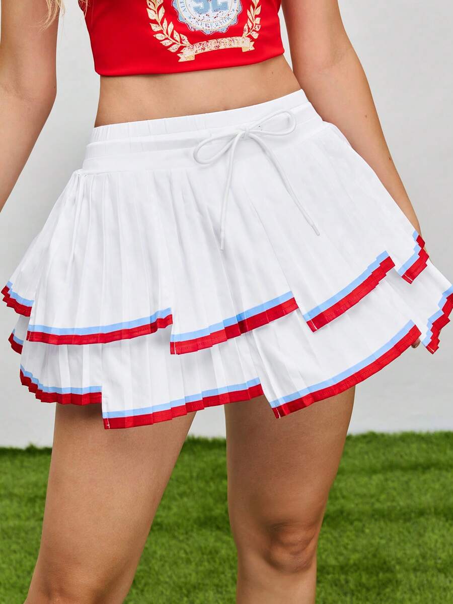 Menodora SHEIN Sport Quần váy thể thao ngoài trời thường ngày cho nữ có thiết kế xếp ly và dây rút - trắng - Xem 1
