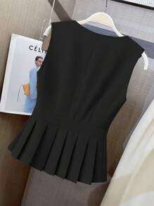 SHEIN Clasi Damen Mode Pendelverkehr Elegant Romantisches Valentinstag Einfarbiges Plissee asymmetrisch schräg Knopf V-Ausschnitt Weste