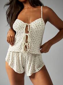 MISSGUIDED 花卉印花荷叶边吊带睡衣套装，正面系带，可调节肩带，家居服，睡衣，秋季服装 - 彩色 - 查看 6