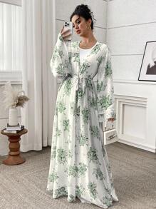 Yasmyna 女式花卉印花喇叭袖阿拉伯风上衣外套 - 綠色 - 查看 4