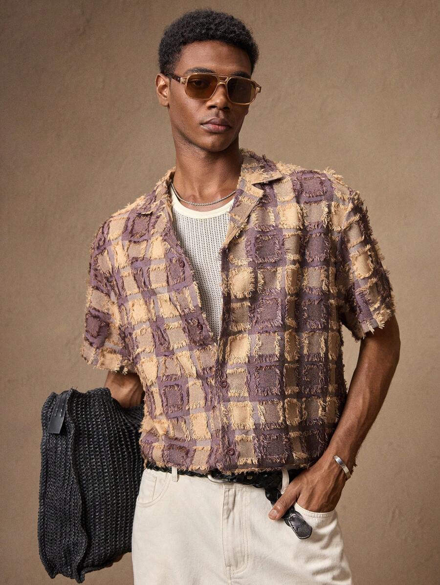 AKNOTIC Business Casual 男士卡其色紫色镂空时尚休闲修身短袖Polo衫，适合夏季、秋季、度假、日常穿着、派对、情侣装，男士礼物 - 紫色 - 查看 1