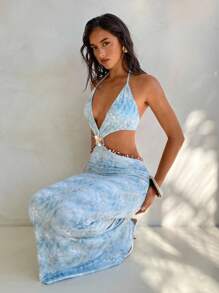 Aloruh 贝壳边露背挂脖长裙 - 彩色 - 查看 2