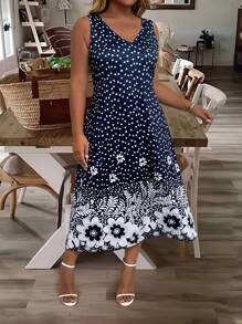 EMERY ROSE Bộ 2 váy dây đan họa tiết thanh lịch cỡ lớn dành cho nữ và áo len cardigan nhẹ - Màu xanh hải quân - Xem 3