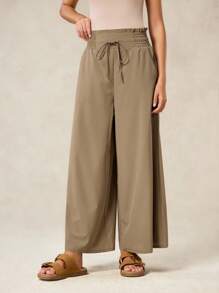 OutZeal Women Breathable Stretch Ruffle High Waist Wide Leg Sports Pants Casual Lounge Fall - Khaki - View 10