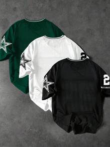 PAVTROS Bộ 3 áo thun nam Manfinity Streetrush dáng rộng, in số và chữ số, phong cách trẻ trung, áo đấu cỡ lớn, áo đấu số 23, áo đấu Y2K, áo đấu bóng đá. - Nhiều màu - Xem 2