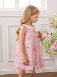 SHEIN Kleine Mädchen 3D Blumen Netz ärmelloses anliegendes Kleid