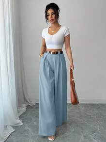 Selianne 新款春夏高腰纯杏色裙裤，可单独搭配复古腰带，优雅款式适合日常穿着、工作、毕业季、复古音乐节、德比、独立日 - 中等水洗藍 - 查看 6