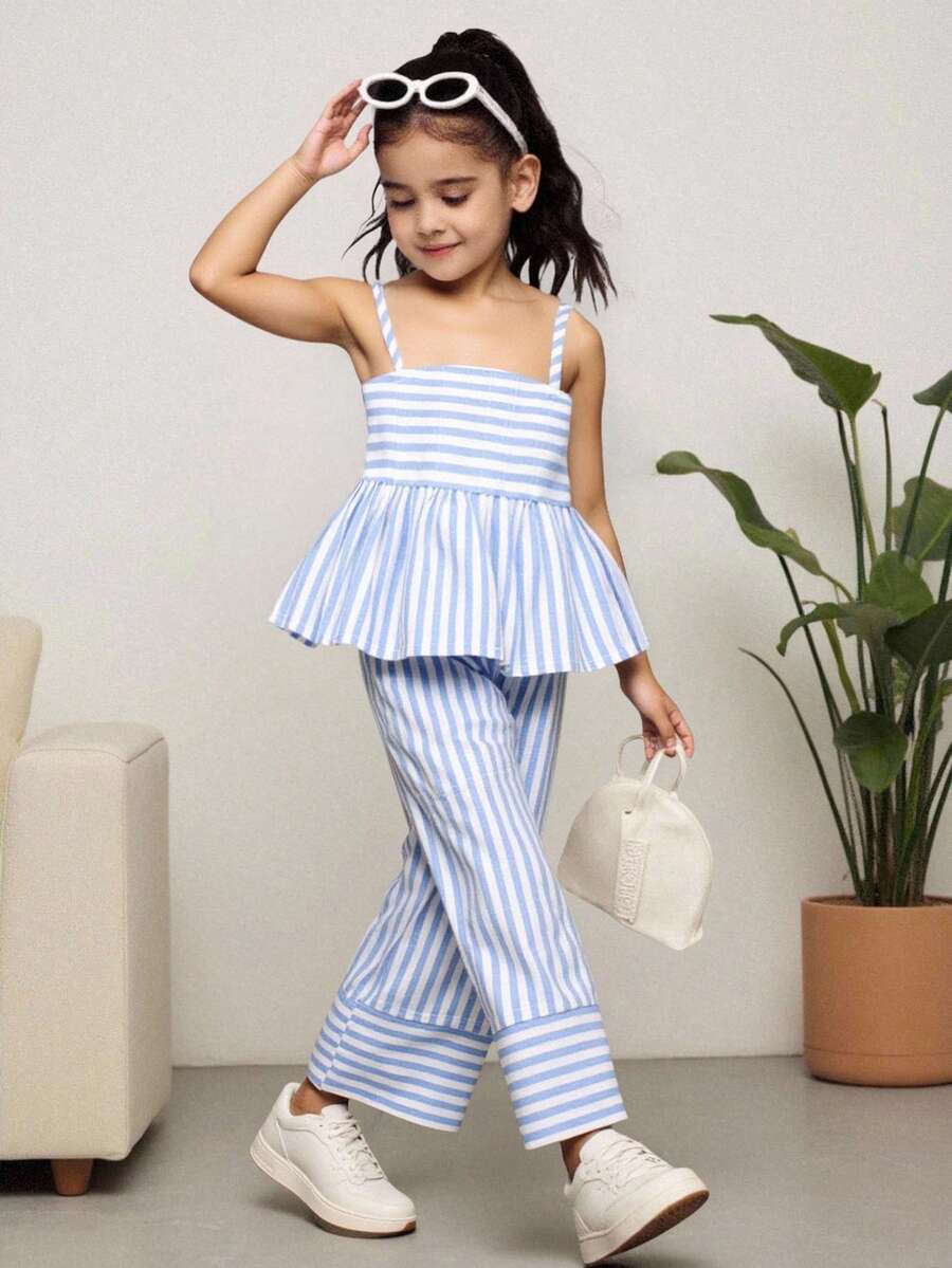 Conjunto de Top com Listras Azul e Branco Tecido com Splice em Linha A ...