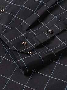 Calvornis Men's Business Casual Blue Plaid Shirt - Black - View 5