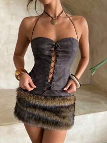 Aloruh Women's New Boho Vintage Music Festival Bohemian Sexy Club Wear Vintage Wash PU Leather Strap Decor Spaghetti Strap Top, Y2k,Y2k Y2k Top Summer Tops,Crop Tops,Going Out Top Tops Summer Tops Tops For Women Going Out Tops For Women Women's Crop Top Cropped Top Fashionable Tops Shirts And Blouses For Women Vacation Outfits Women Summer Outfits For Women Summer Clothes - Mocha Brown - View 7