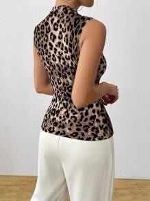 SHEIN LUNE Áo ba lỗ họa tiết da báo trang trí kim loại mùa hè, thời trang - màu nâu - Xem 2