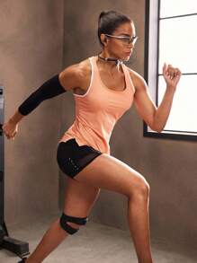 Powerista Top de fitness deportivo informal con estampado de letra como adorno para mujer - Naranja - Ver 7