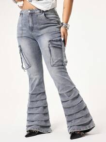 ROMWE Grunge Punk Jeans stretch ajustés de grande taille avec poches, effet délavé et déchiré, style sexy Y2K taille haute