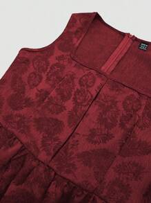 Fairmaia 女士纯色简约无袖方领连衣裙，配有可拆卸围裙，Dirndl 连衣裙，适合啤酒节传统方领 Dirndl 连衣裙和围裙，适合十月、万圣节 - 酒紅色 - 查看 4