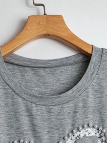 Flirla Plus Size Women French Style Casual Round Neck Bow Decor Short Sleeve T-Shirt, Summer - Light Grey - View 3