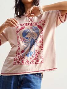 Bohemela 波西米亚风夏季休闲度假风格海洋印花针织圆领宽松水洗 T 恤 - 白色 - 查看 2