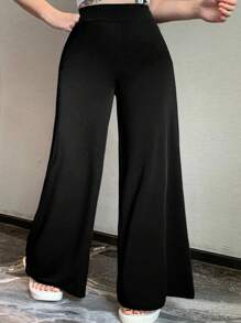 Dazy Plus Pantalones casuales de punto con cintura elástica y pierna acampanada de unicolor