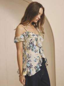 Aralina Off Shoulder Ruffle Front Tie Peplum Hem Vacation Outfits Women Summer Top