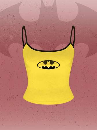 Batman X ROMWE Top corto informal con estampado de murciélago
