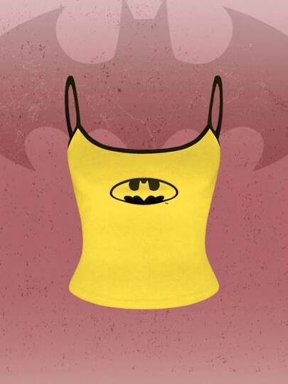 Batman X ROMWE Legeres Streetwear Crop Top mit Fledermaus Aufdruck