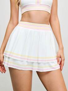 Cheerettes Summer Casual Two-Tone Striped Cheerleader Sports Skirt Shorts