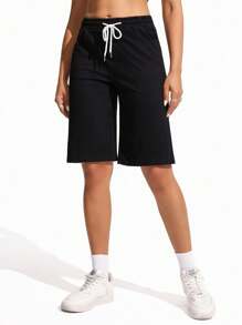 TrendSteals 女式抽绳腰休闲宽松牛仔短裤 - 黑色 - 查看 7