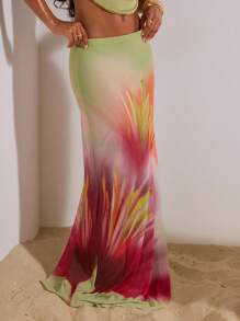 Opulessa 全身印花绿色花卉波西米亚长裙，适合夏季沙滩装 - 綠色 - 查看 5