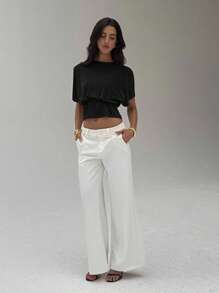 Aloruh Metallic Thread Elegant Commuter Knit T-Shirt Top - Black - View 3