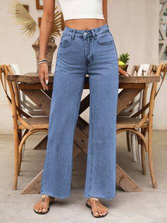 EMERY ROSE Jeans en denim bleu moyen délavé de style décontracté de rue pour femmes grandes tailles