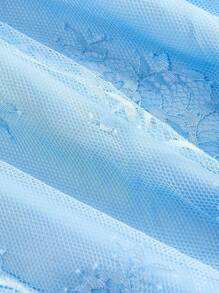 SHEIN MOD 蓝色梦幻浪漫精致蕾丝和缎面拼布连衣裙，带有层叠荷叶边下摆和蝴蝶结装饰，适合约会、派对、节日、茶会、生日 - 藍色 - 查看 4