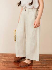 Dazy Kids Young Girls Loose Wide Leg Nature Style Casual Pants, Summer - Apricot - View 1