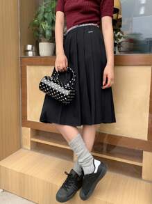 DAZY Women's Solid Color Pleated Casual Korean Style A-Line Skirt Fall Skirts