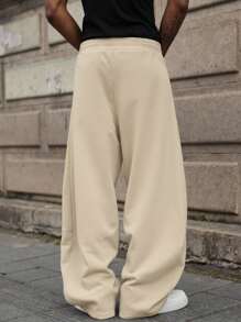 Manfinity Hypemode Men's Solid Color Drawstring Waist Pocket Casual Wide Leg Sweatpants