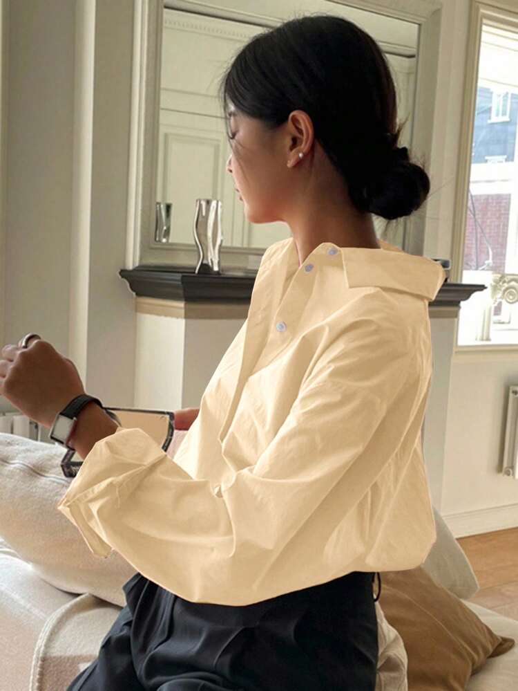 Women's Solid Color Long Sleeve Single Breasted Casual Loose Shirt