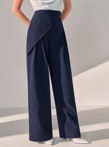 CLARA VERO Pantalones de pierna ancha de color sólido con detalles envolventes