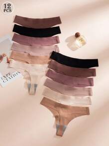 SHEIN 12pcs Assorted Invisible No-Show Thong Panties For Women, Suitable For Bridal Gowns And Dresses - Multicolor - View 2