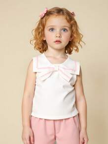 Souflis Souflis 女婴海军蓝风格白色无袖上衣和阔腿休闲短裤两件套，夏季时尚学院风女婴短裤套装，女婴夏季服装套装，女婴夏季服装套装，女婴夏季服装套装，女童夏季套装，女童短裤套装，韩版女婴夏季服装