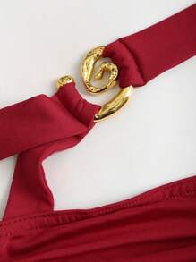 Sweetra 全新螺旋金色珠宝设计女式收腰喇叭下摆迷你连衣裙