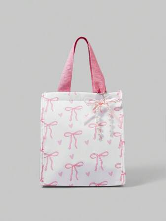 Kawaii White Bow Decor Portable Cute Thermal Lunch Bag