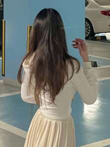 DAZY 街头休闲连帽卫衣，宽松收腰短款长袖上衣女装外套，秋季女装女式外套 - 白色 - 查看 2