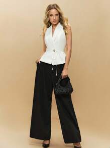Poéselle Women Simple Solid Color Tie Front Sleeveless Elegant Top, Daily Wear,Old Money Style Women,Vacation Outfits Woman,Spring Break,Summer Tops,Cute Tops