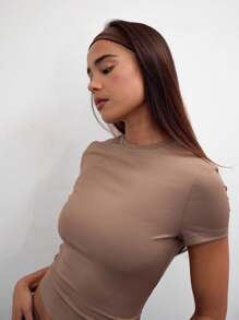 MUSERA Camiseta recogida de mangas cortas casual para verano, primavera, vacaciones, cápsula de vestir diaria, aeropuerto y días festivos