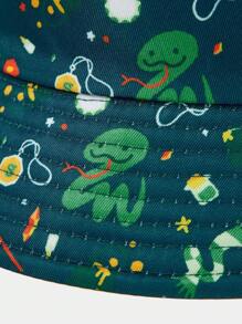 HARRY POTTER X SHEIN Cartoon Snake Pattern Green Reversible Cute Bucket Hat - Black - View 3