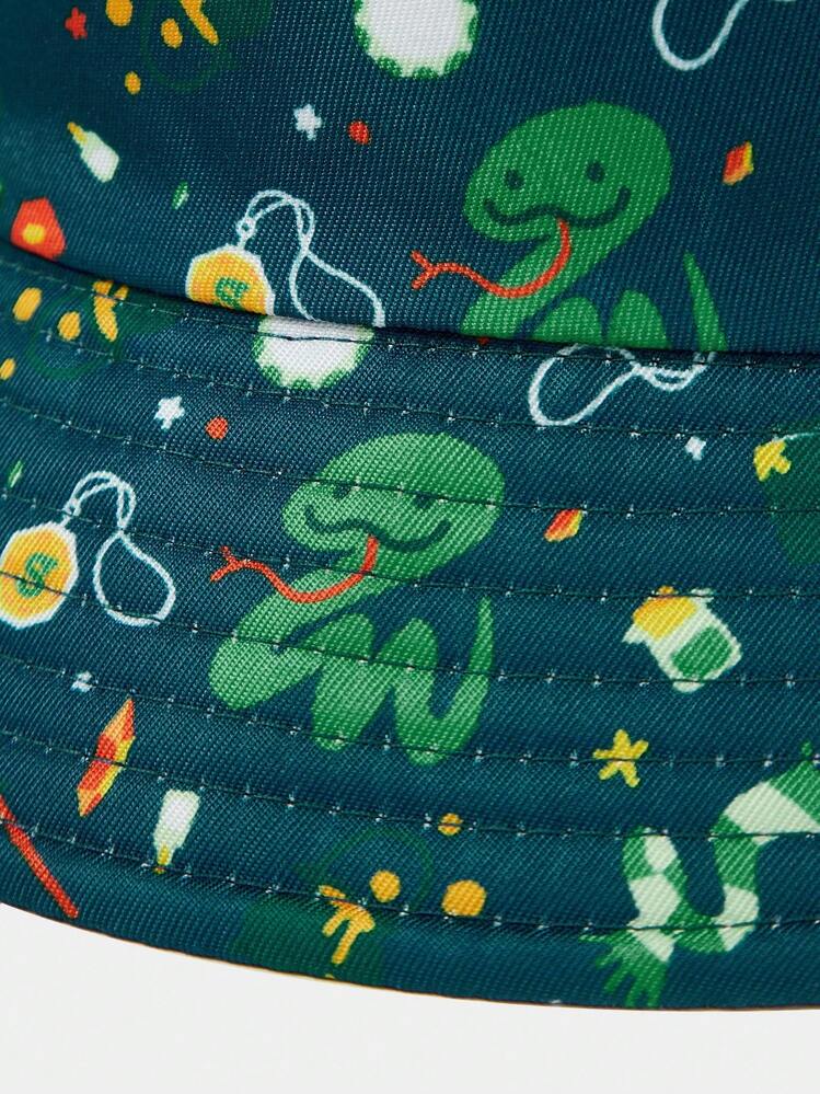 HARRY POTTER X SHEIN Sombrero de cubo reversible y lindo con estampado de serpiente de dibujos animados en verde - Negro - Añade 3
