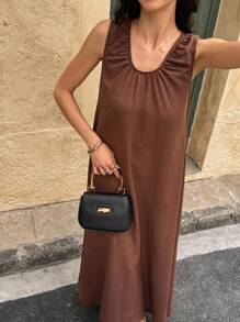 Breezaya Women's Sleeveless Solid Color Long Casual Summer Dress - Coffee - View 6