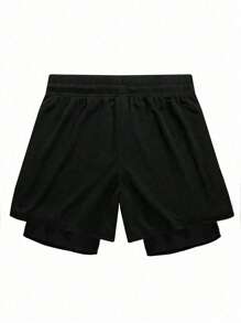 Manfinity Sport Corelite 1 件男士夏季休闲字母印花抽绳腰运动短裤速干透气吸汗图案设计修身越野跑步健身性能短裤