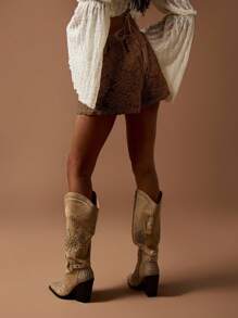 MISSGUIDED Lace Textured High Waist Drawstring Festival Beach Shorts Vintage Hippie Boho Summer Party Casual Leisure Loungewear Holiday Resort - Mocha Brown - View 2